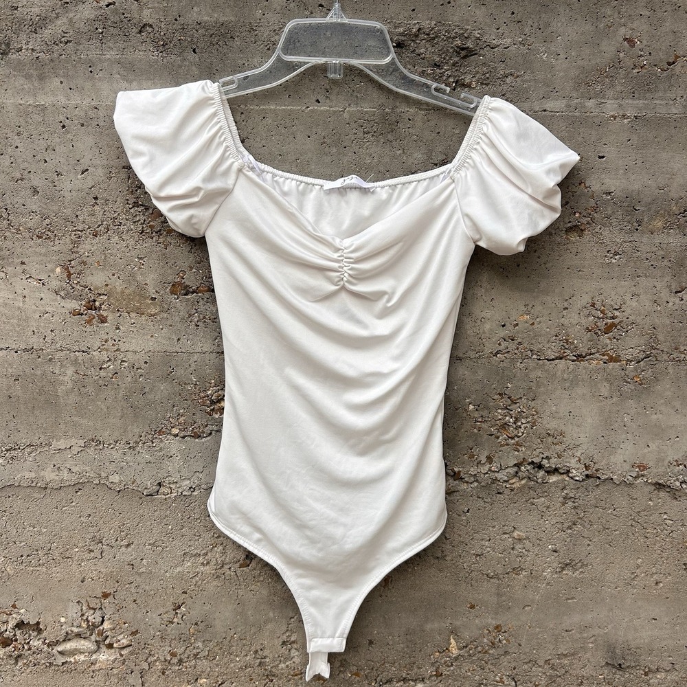Gaze Da White Ballerina Puff Sleeve Coquette Babydoll Milkmaid Fairy Bodysuit